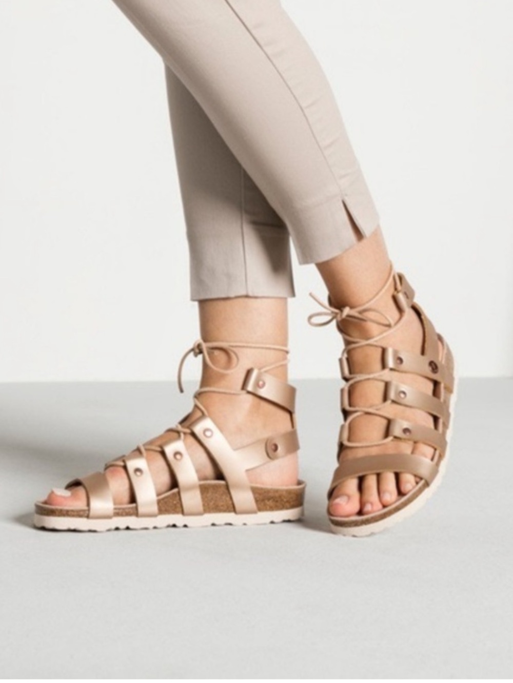 New Papillio Cleo SANDALS 37 N/ US 6 - 6.5 Metallic Rose Gold Gladiator Lace Up